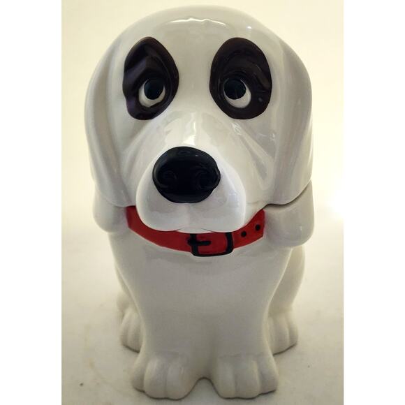 COOKIE/TREAT JAR/Basset Hound-White-Red Collar (Not Pioneer Woman)-10" Tall - Picture 11 of 16